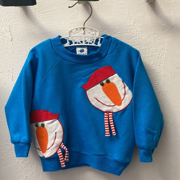 Ruth Scharf vintage 80s turquoise unisex appliqué sweatshirt sz 18 mos - Picture 1 of 10